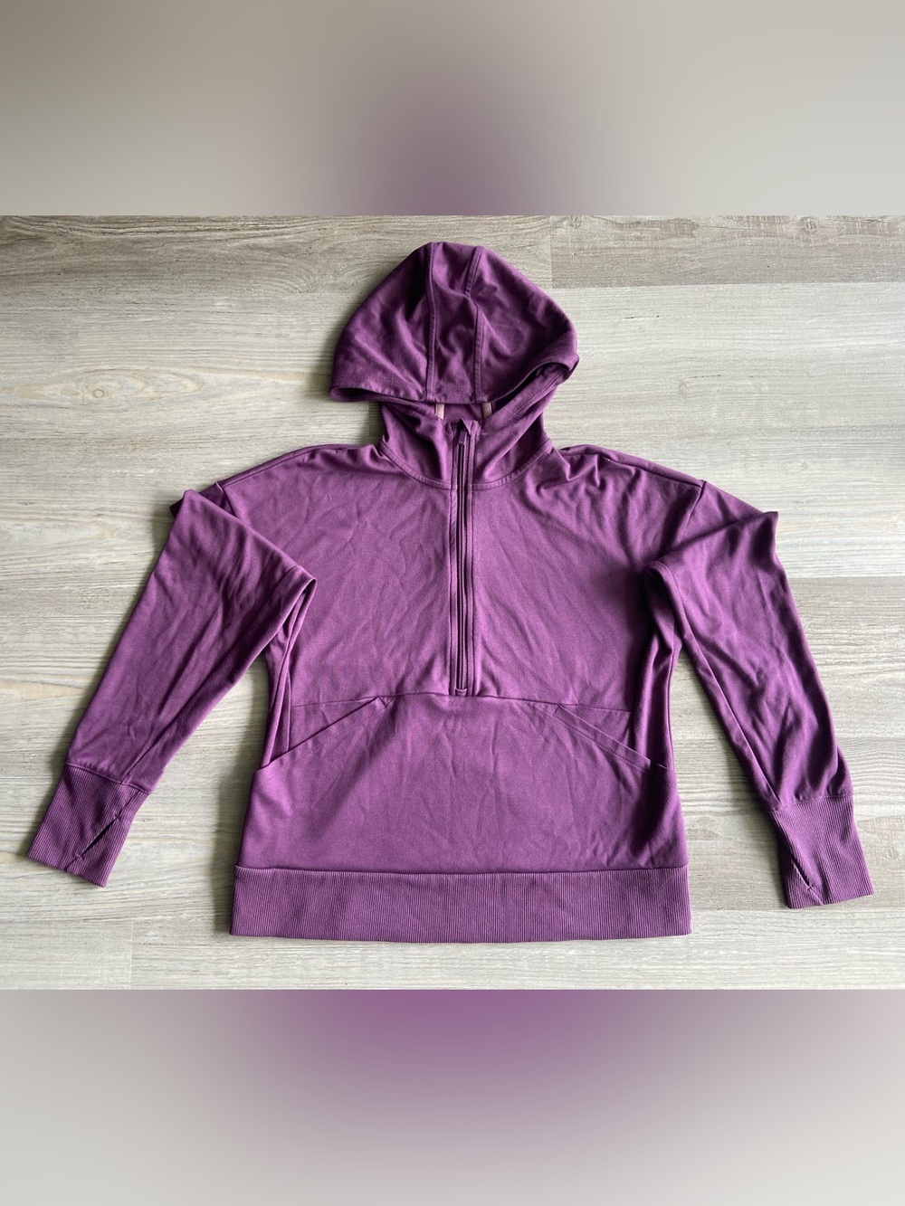 ALL IN MOTION Ponte Half Zip Hoodie Purple 1/2 Zip Thumbholes Boxy Sweatshirt S